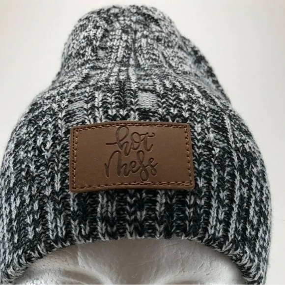 “Hot Mess" Theme Stocking Cap ~ Knit Beanie ~ Gray & Black cozy winter - Picture 1 of 3